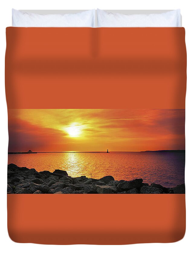 Petoskey Duvet Cover featuring the photograph Petoskey Sunset by Lee Winter