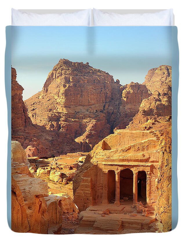 Petra Duvet Cover featuring the photograph Petra Buildings, Pond and Gardens Complex by Nicola Nobile