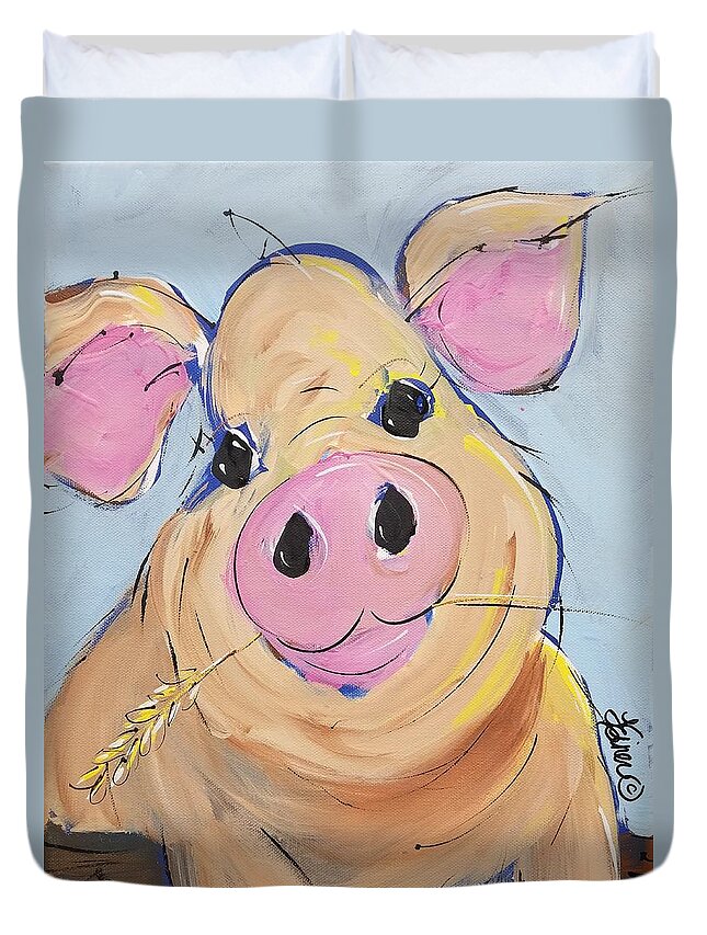 Pig Duvet Cover featuring the painting Petunia by Terri Einer