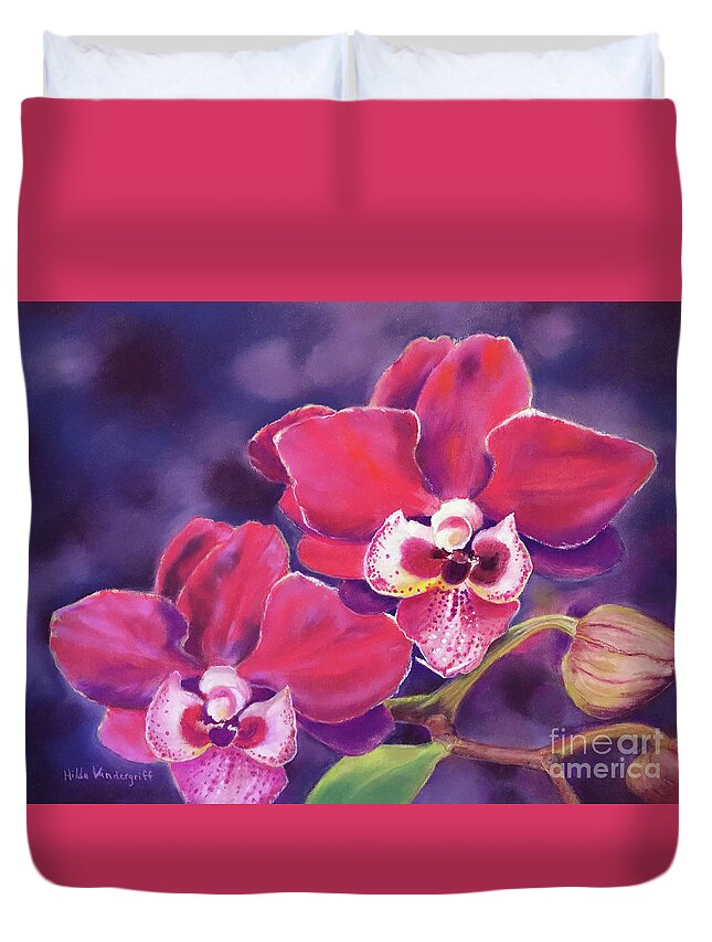 Phalaenopsis Orchid Duvet Cover featuring the painting Phalaenopsis Orchid by Hilda Vandergriff