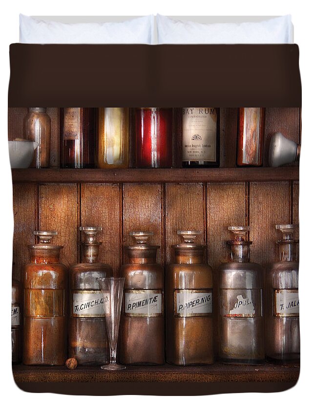 Savad Duvet Cover featuring the photograph Pharmacist - In a Pharmacists Lab by Mike Savad