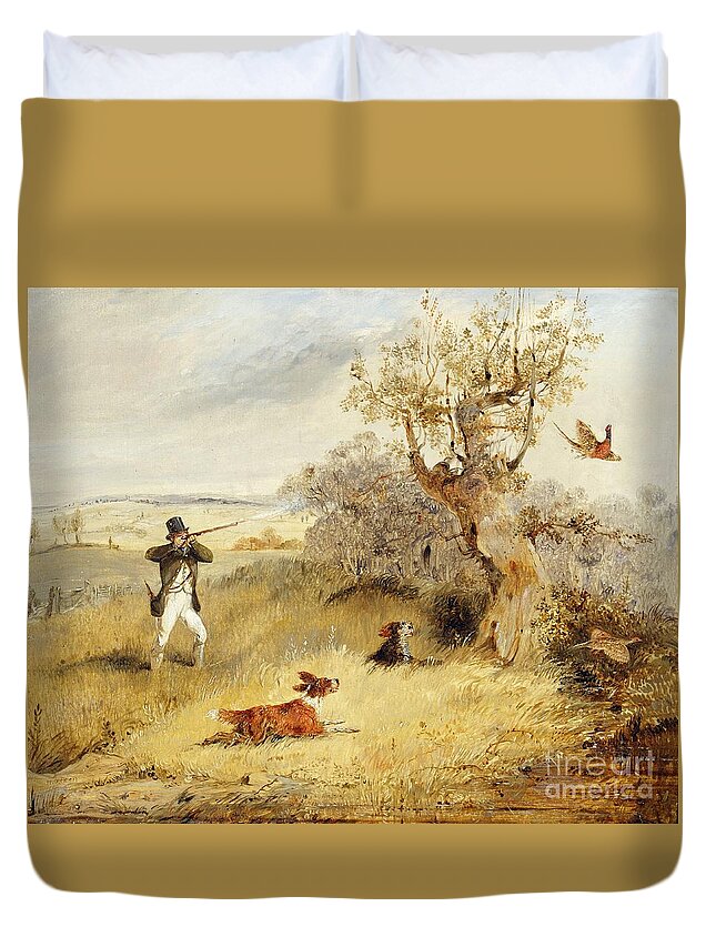Pheasant Duvet Cover featuring the painting Pheasant Shooting by Henry Thomas Alken