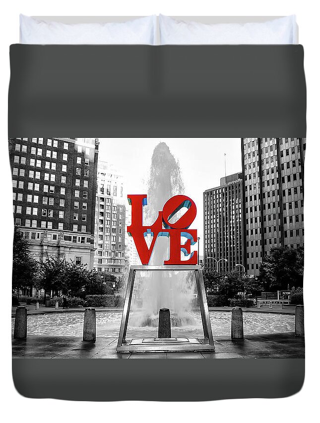 Philadelphia Duvet Cover featuring the photograph Philadelphia - Love Statue - Black and White and Color by Bill Cannon