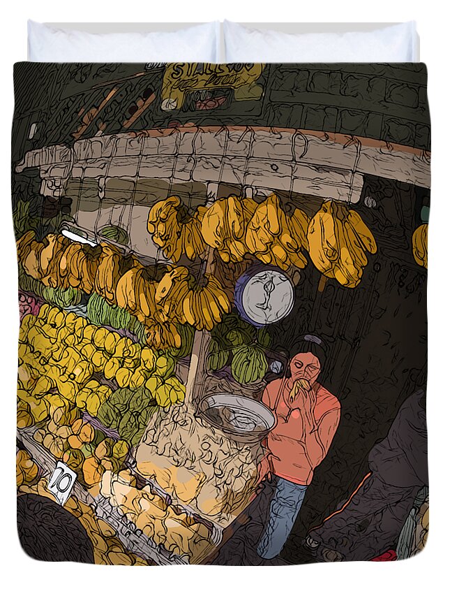 Philippines Duvet Cover featuring the painting Philippines 3575 Saging Sales Lady by Rolf Bertram