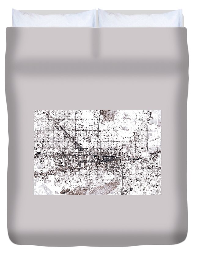 Phoenix Duvet Cover featuring the digital art Phoenix Abstract City Map Black And White by Frank Ramspott
