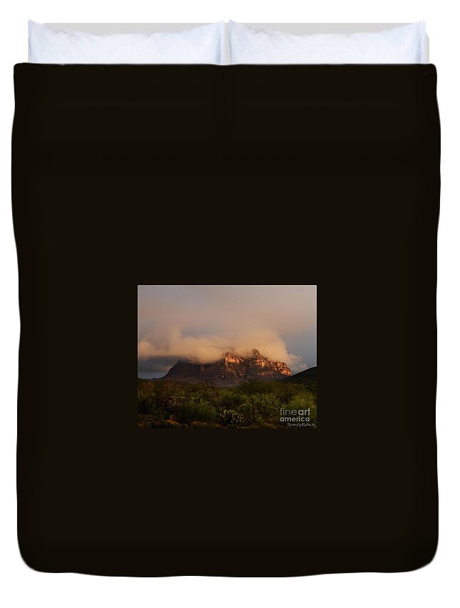 Mountain Duvet Cover featuring the photograph Picket Post Sun Ray Clouds by Katie Brown