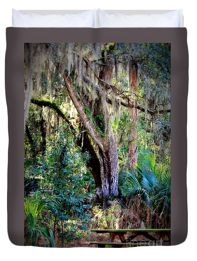 Picnic Table Duvet Cover featuring the photograph Picnic Time in Florida by Carol Groenen