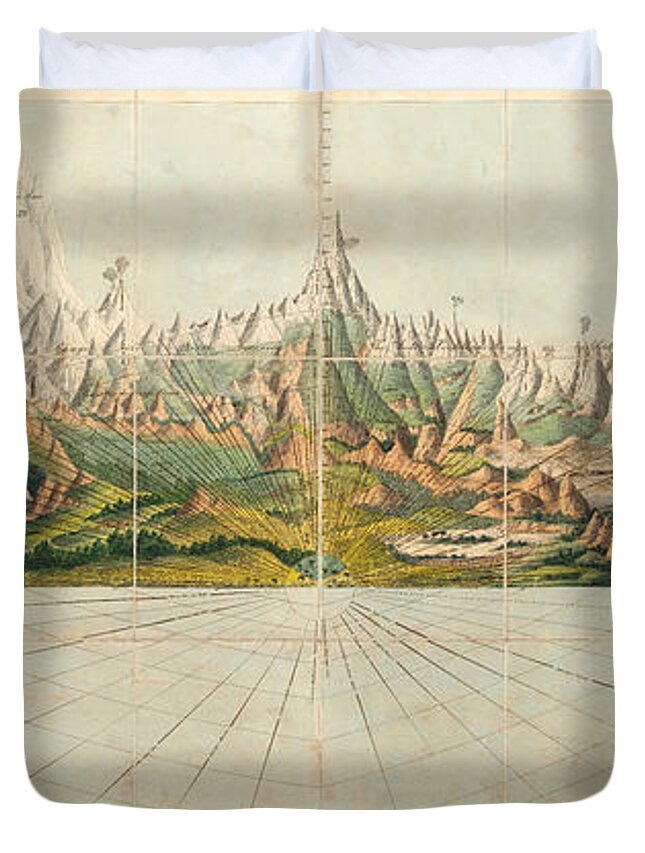 Geological Illustration Duvet Cover featuring the drawing Picture of Organized Nature as Extending over the Earth - Geological Illustration - Old Atlas by Studio Grafiikka