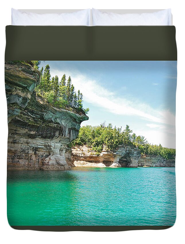 Landscape Duvet Cover featuring the photograph Pictured Rocks by Michael Peychich