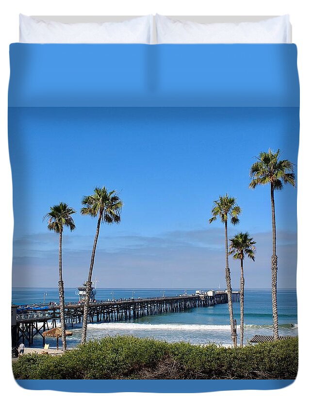 Palm Duvet Cover featuring the photograph Pier and Palms by Brian Eberly