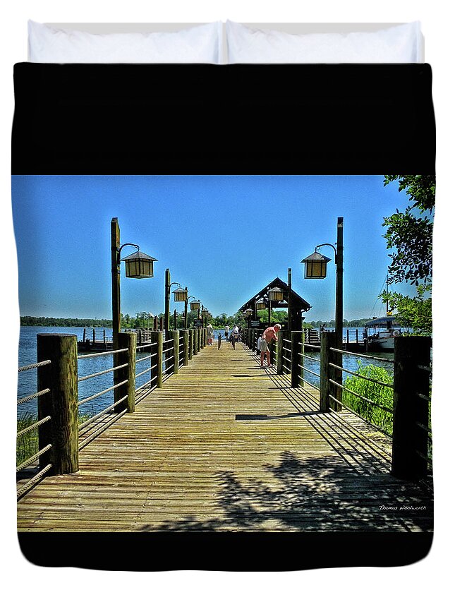 Pier Duvet Cover featuring the photograph Pier at Fort Wilderness PM by Thomas Woolworth