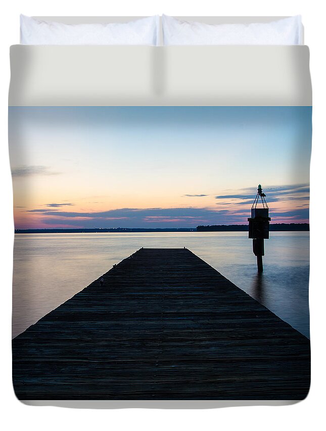 Indian Head Duvet Cover featuring the photograph Pier at Sunset 16x20 by Leah Palmer