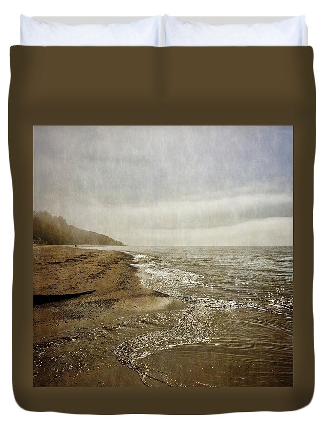 Beaches Duvet Cover featuring the photograph Pier Cove Creek Mouth at Lake Michigan 2.0 by Michelle Calkins