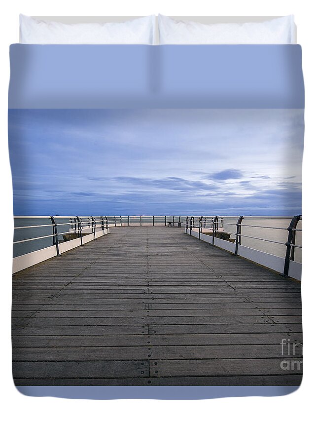 Saltburn By The Sea Duvet Cover featuring the photograph Pier End by Smart Aviation