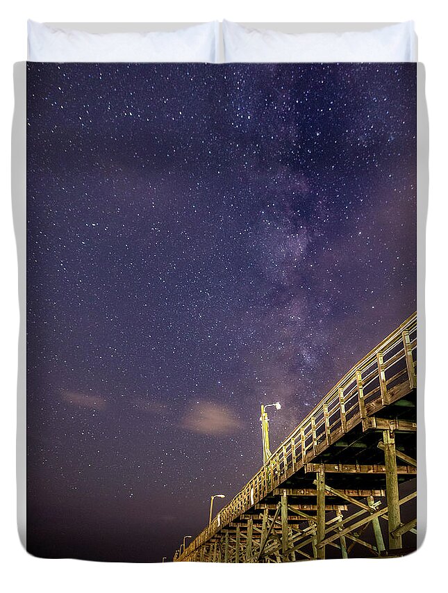 Oak Island Duvet Cover featuring the photograph Pier into the Stars by Nick Noble