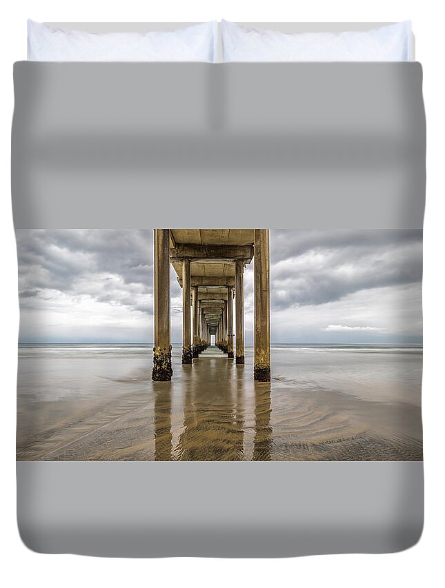 California Duvet Cover featuring the photograph Pier Review by Dustin LeFevre
