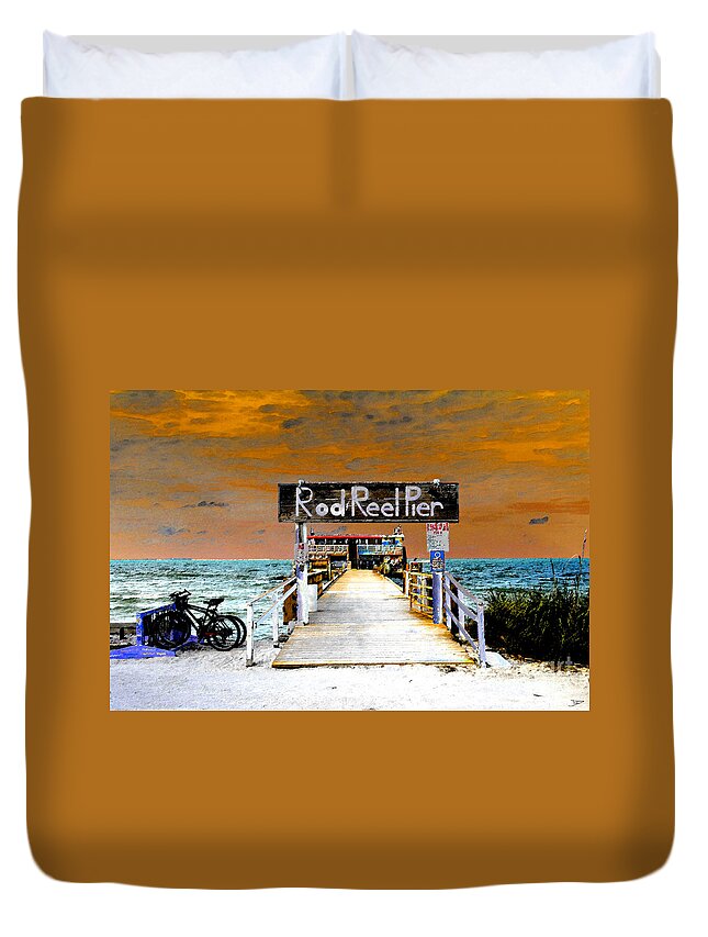 Art Duvet Cover featuring the painting Pier scape by David Lee Thompson