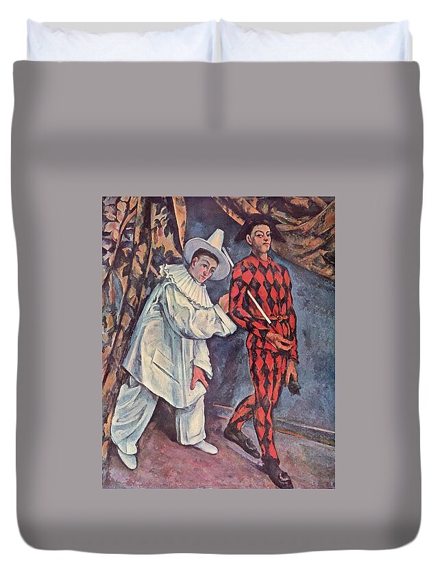 Cezanne Duvet Cover featuring the painting Pierrot and Harlequin by Paul Cezanne