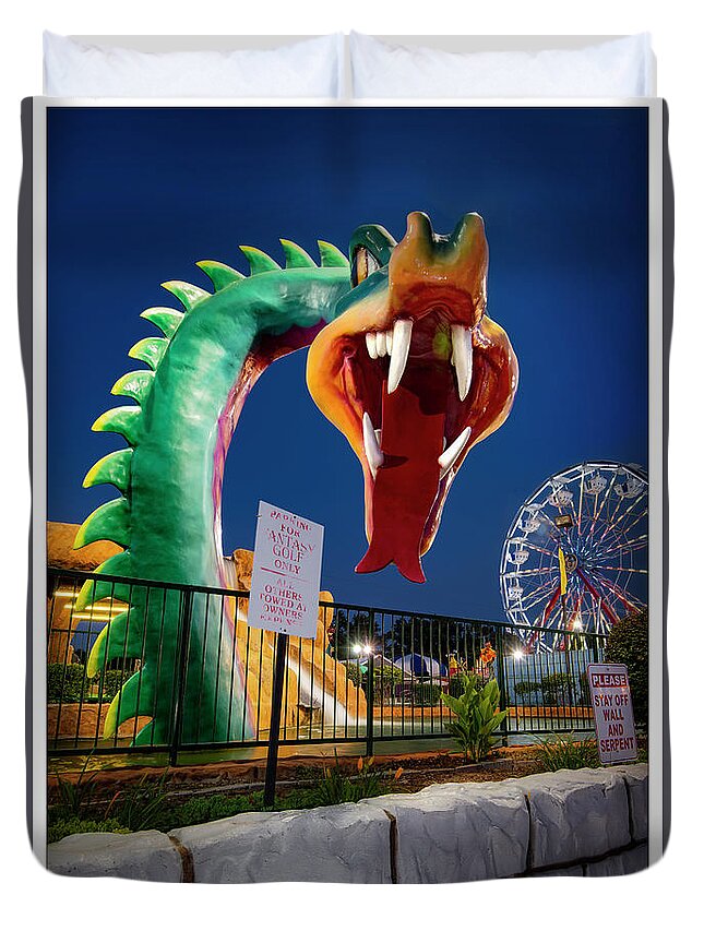 Kid Fun Duvet Cover featuring the photograph Pigeon Forge Dragon by Gary Warnimont