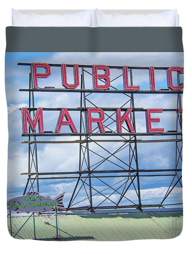 Seattle Duvet Cover featuring the photograph Pike Street Market by John Greco