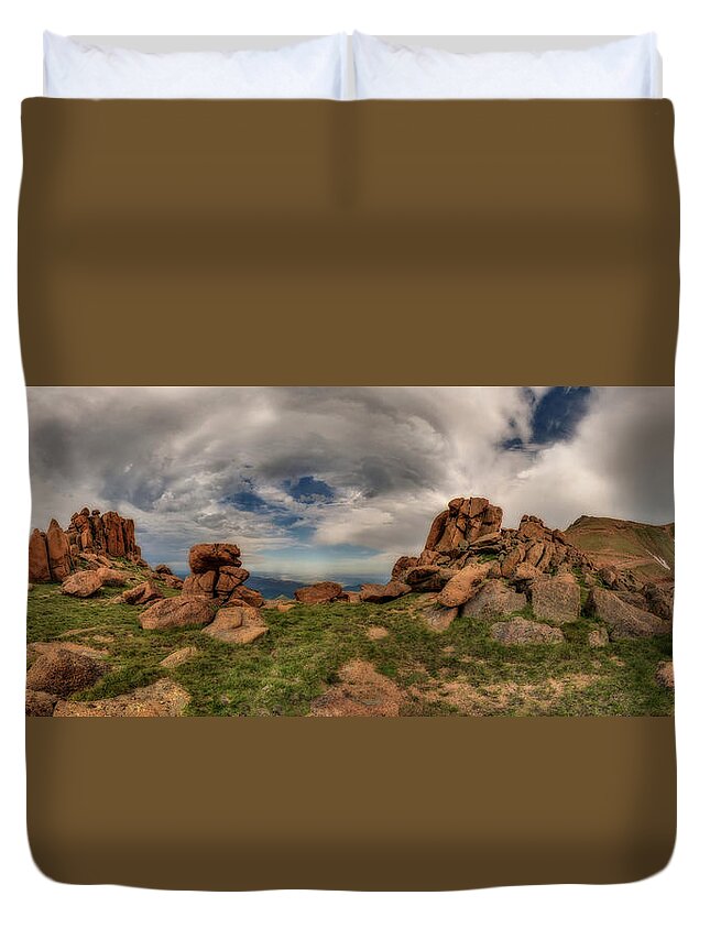 American West Duvet Cover featuring the photograph Pikes Peak Panorama by Chris Bordeleau