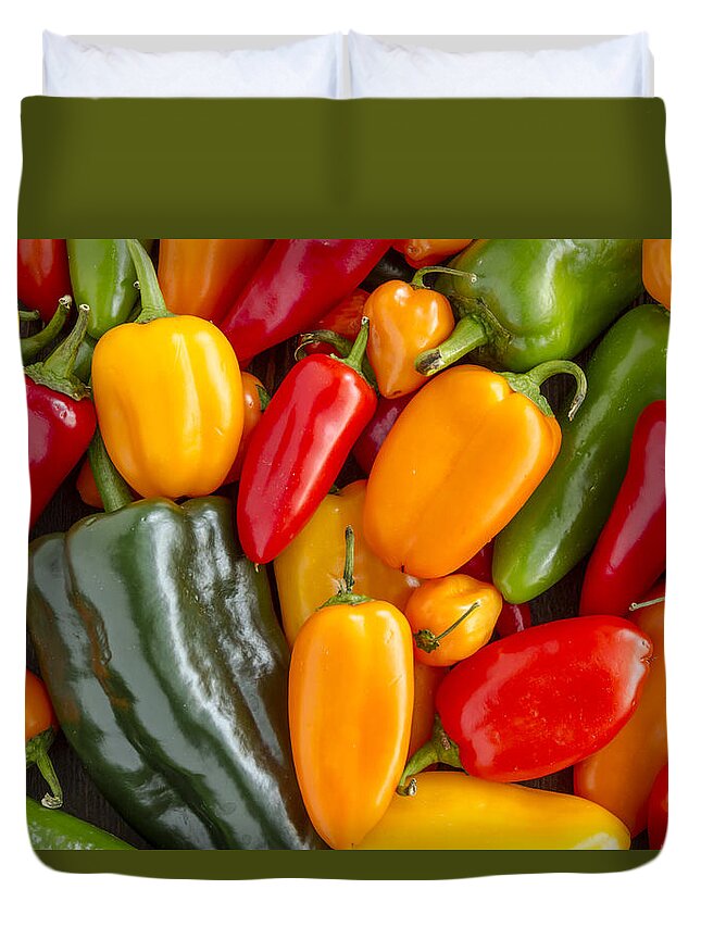 Agriculture Duvet Cover featuring the photograph Pile of Peppers by Teri Virbickis