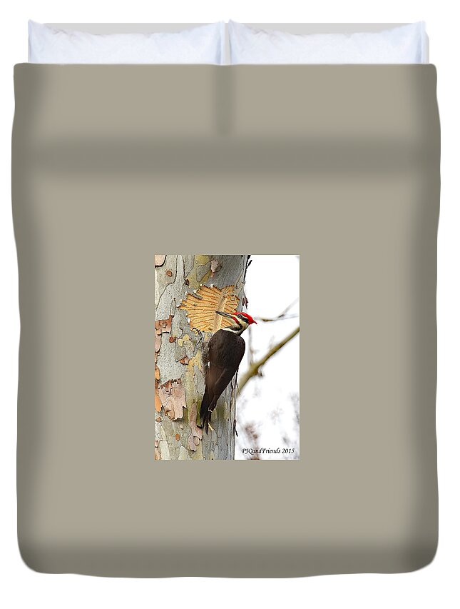 Pileated Woodpecker Duvet Cover featuring the photograph Pileated Woodpecker Artwork by PJQandFriends Photography