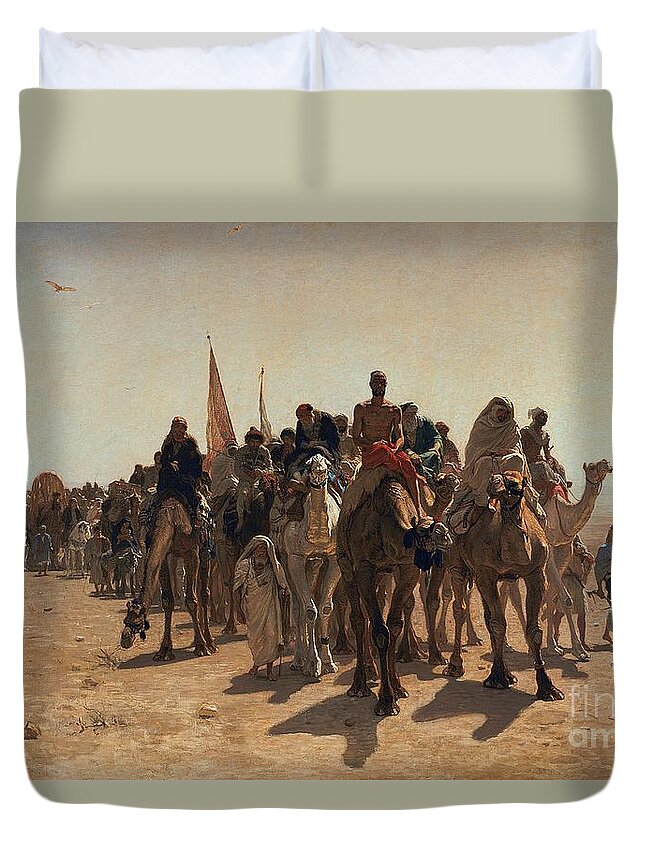 Pilgrims Duvet Cover featuring the painting Pilgrims Going to Mecca by Leon Auguste Adolphe Belly