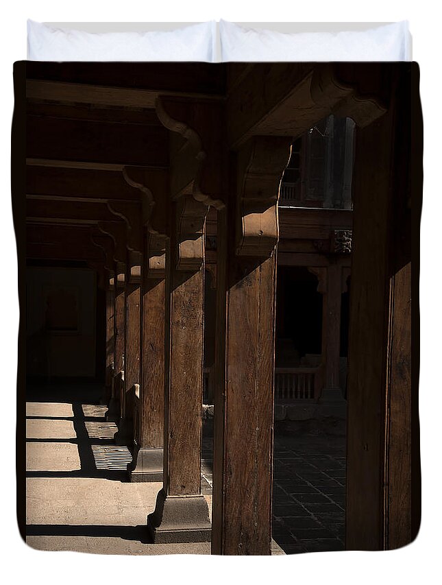 History Duvet Cover featuring the photograph Pillar shadow by Kiran Joshi