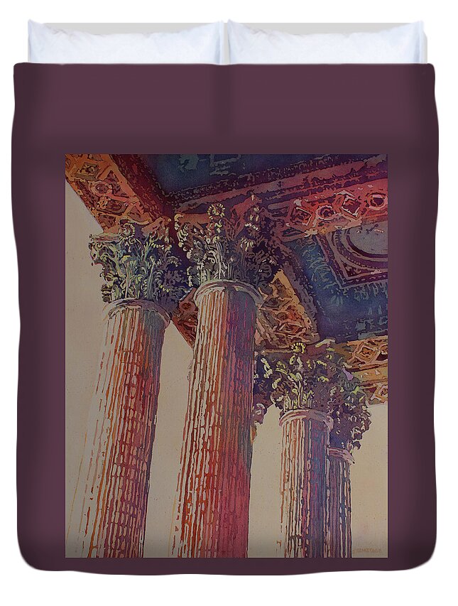 Pantheon Duvet Cover featuring the painting Pillars of the Humanities by Jenny Armitage