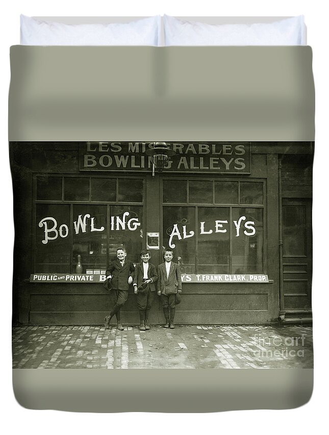 Bowling Duvet Cover featuring the photograph Pin Boys 1915 by Jon Neidert