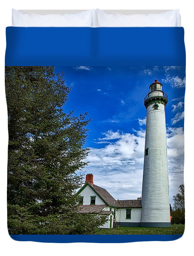 Hdr Photography Duvet Cover featuring the photograph Pine at New Presque Isle Light by Richard Gregurich