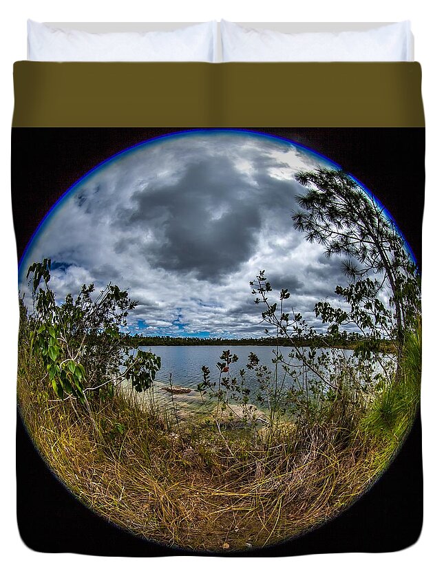 Fisheye Duvet Cover featuring the photograph Pine Glades Lake 18 by Michael Fryd