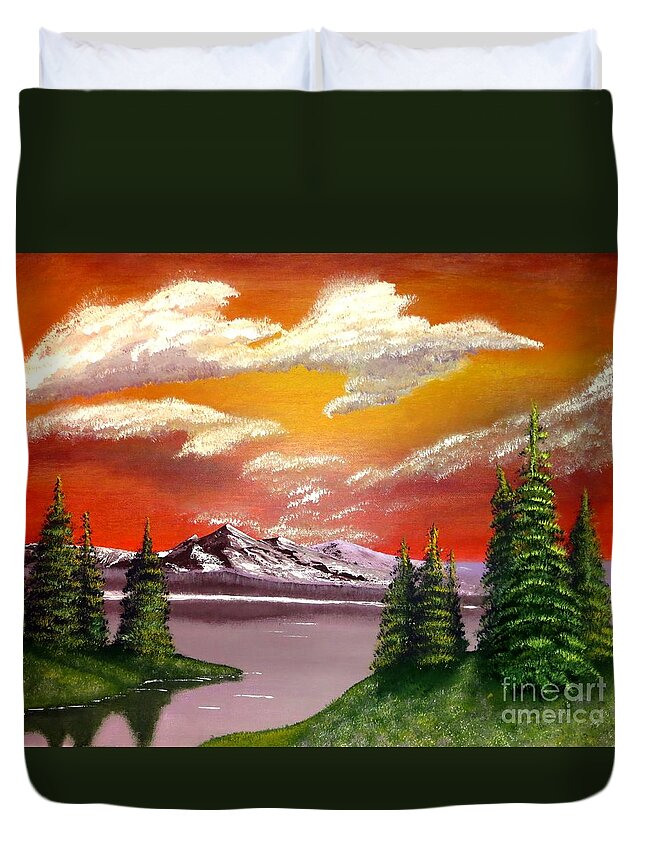 Pine Lake Duvet Cover featuring the painting Pine Lake by Tim Townsend
