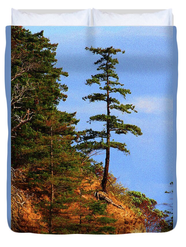 Pine Tree Along The Oregon Coast Duvet Cover featuring the digital art Pine Tree Along The Oregon Coast by Tom Janca