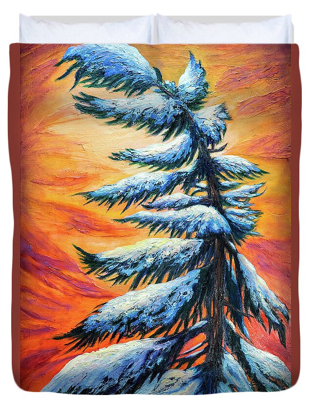 Pine Tree Winter Portrait Duvet Cover featuring the painting Pine tree Winter portrait by Lilia D
