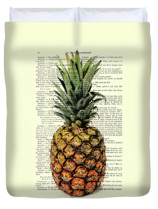 Pineapple Duvet Cover featuring the digital art Pineapple in color illustration by Madame Memento
