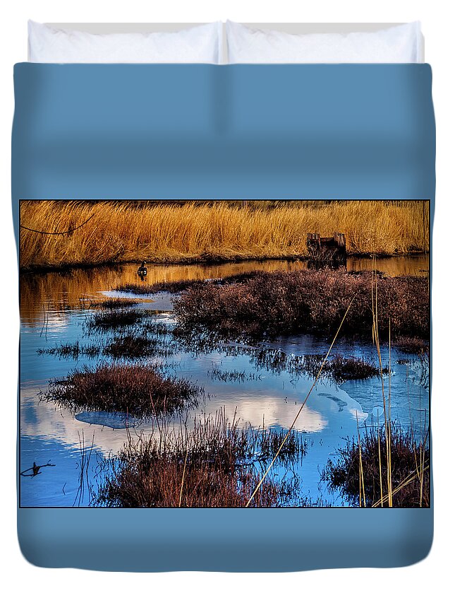Landscape Duvet Cover featuring the photograph Pineland Cloud Reflections by Louis Dallara