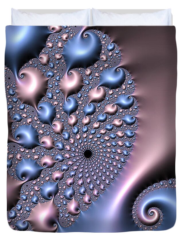 Pink Duvet Cover featuring the digital art Pink and blue fractal spirals by Matthias Hauser