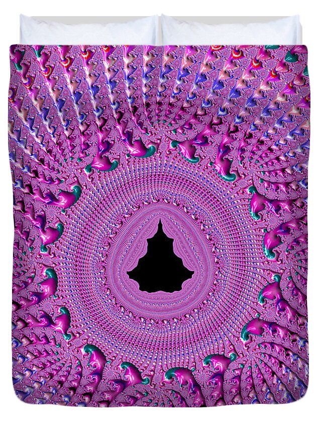 Pattern Duvet Cover featuring the digital art Pink and purple fractal crochet ornaments by Matthias Hauser