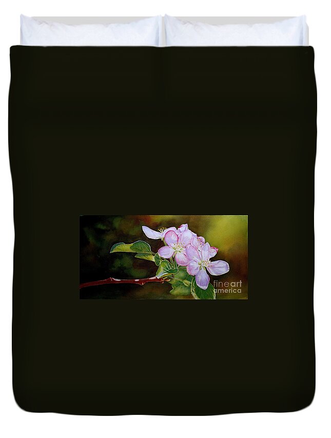 Apple Duvet Cover featuring the painting Pink Blossoms by Greg and Linda Halom