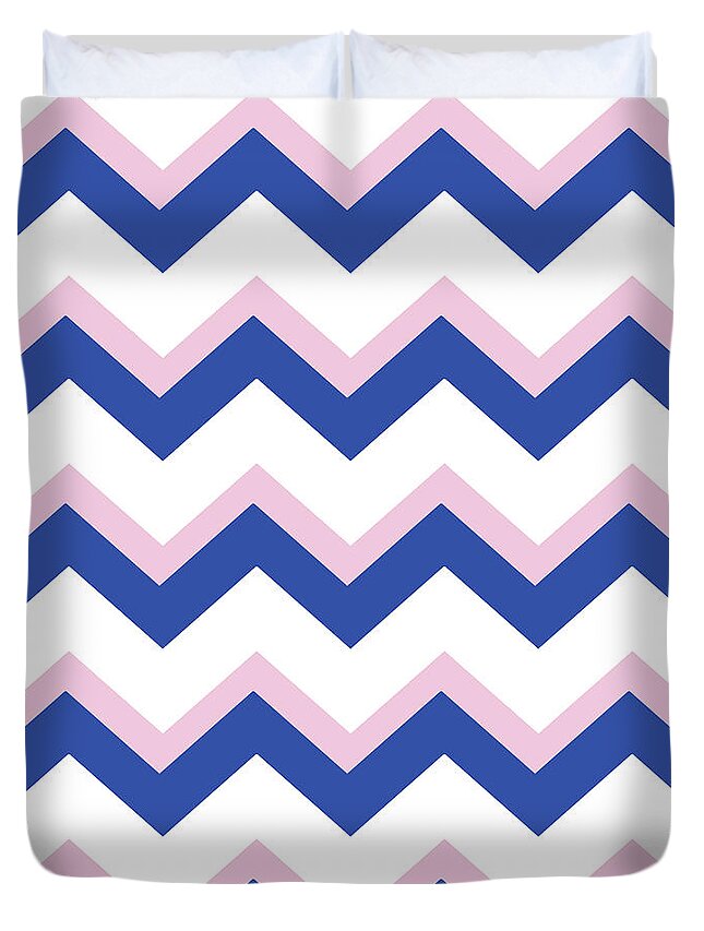 Chevron Duvet Cover featuring the mixed media Pink Blue Chevron Pattern by Christina Rollo