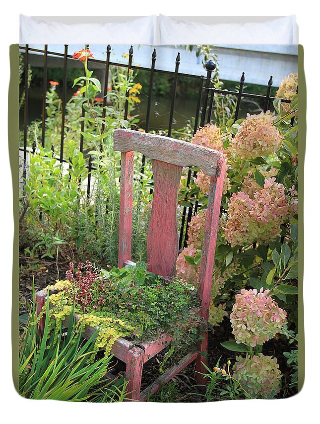 Flowering Bridge Duvet Cover featuring the photograph Pink Chair by Karen Ruhl