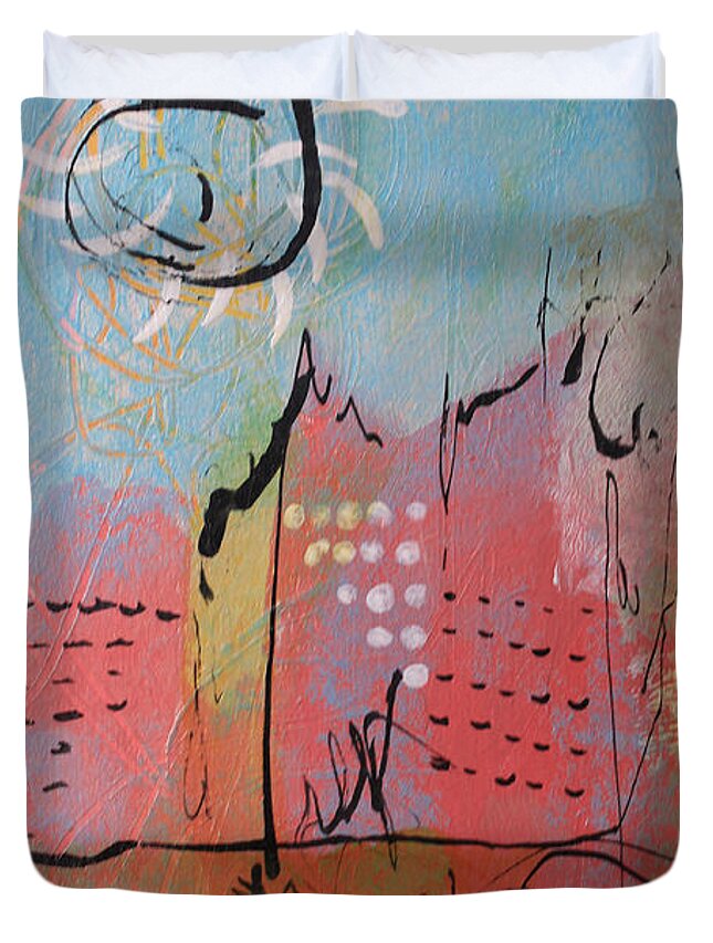 Gold Duvet Cover featuring the painting Pink City by April Burton
