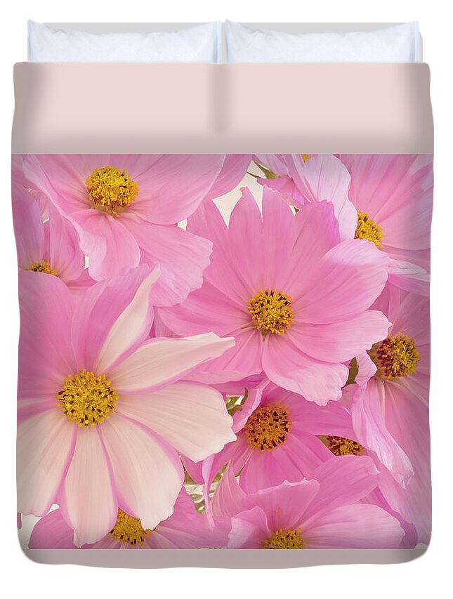 Cosmo Duvet Cover featuring the photograph Pink Cosmos Sonata by Sandra Foster