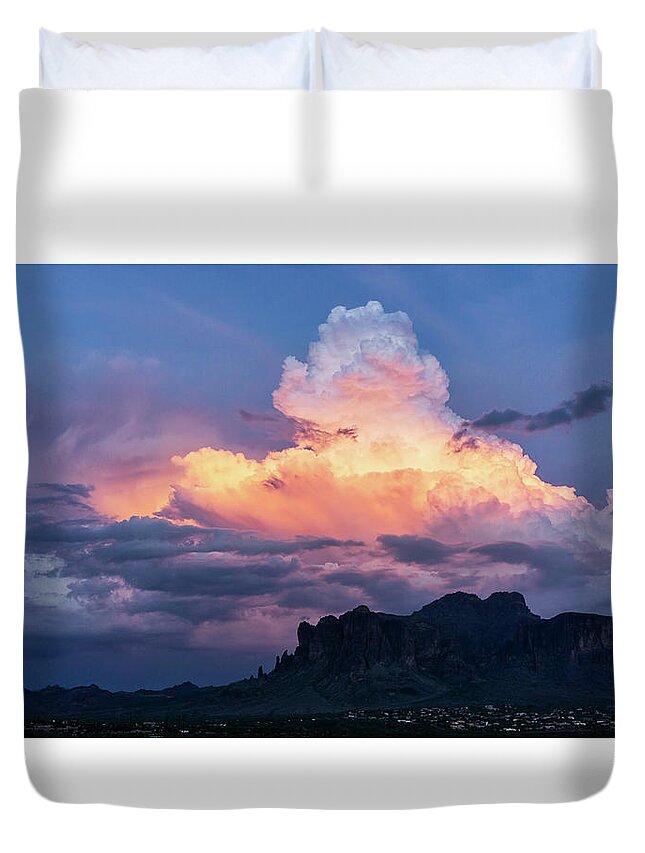 Sunset Duvet Cover featuring the photograph Pink Cotton Candy Clouds Over The Supes by Saija Lehtonen