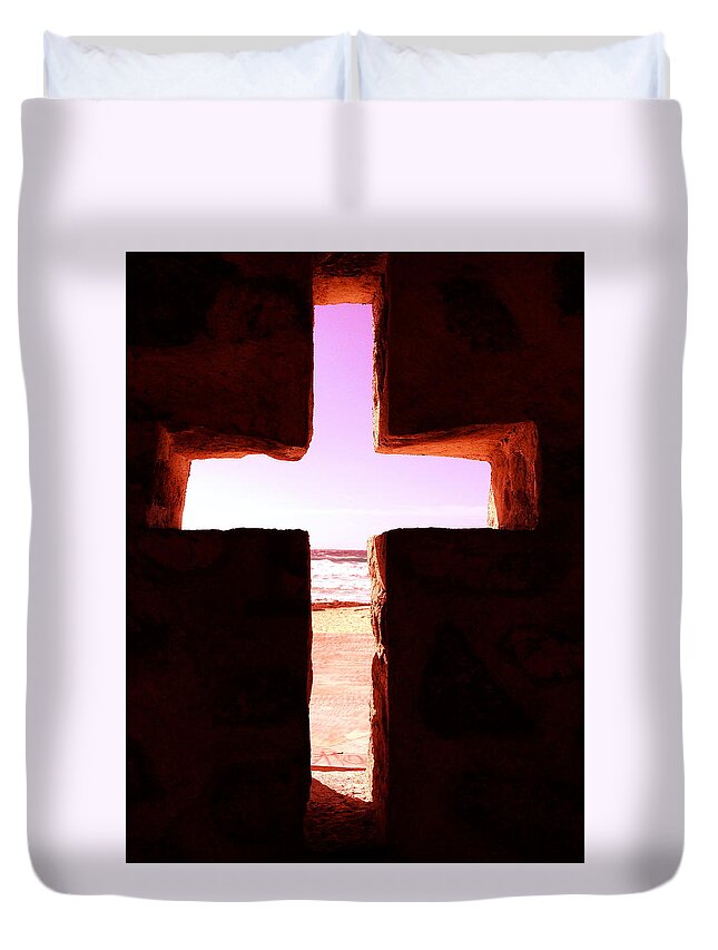 Pink Duvet Cover featuring the photograph Pink Cross by Yelena Tylkina