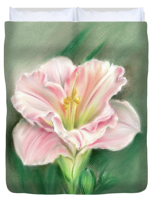 Botanical Duvet Cover featuring the painting Pink Daylily and Green Buds by MM Anderson