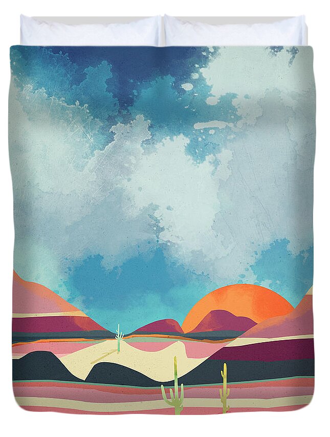 Pink Duvet Cover featuring the digital art Pink Desert Glow by Spacefrog Designs
