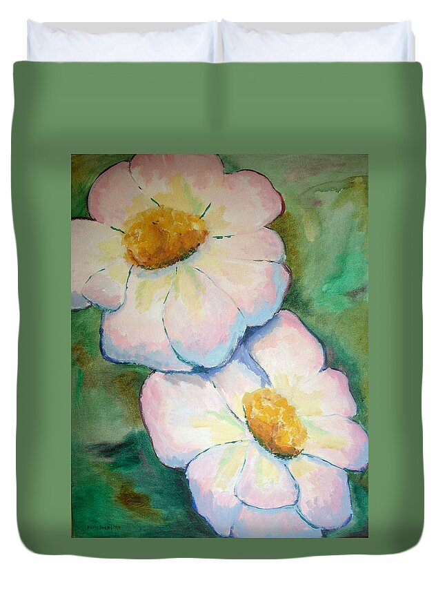 Acrylic Painting Duvet Cover featuring the painting Pink Disc Flowers by Karla Beatty